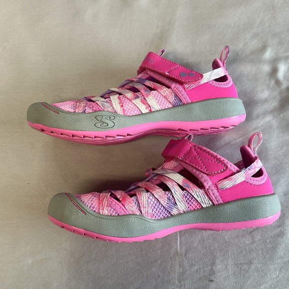 Skechers NEW  Pink and Gray Sneakers with Adjustable Strap - Picture 3 of 7